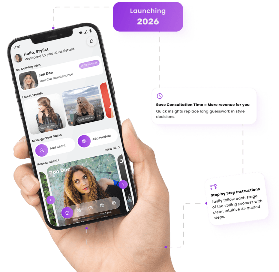 Alloura app preview on a stylist's phone